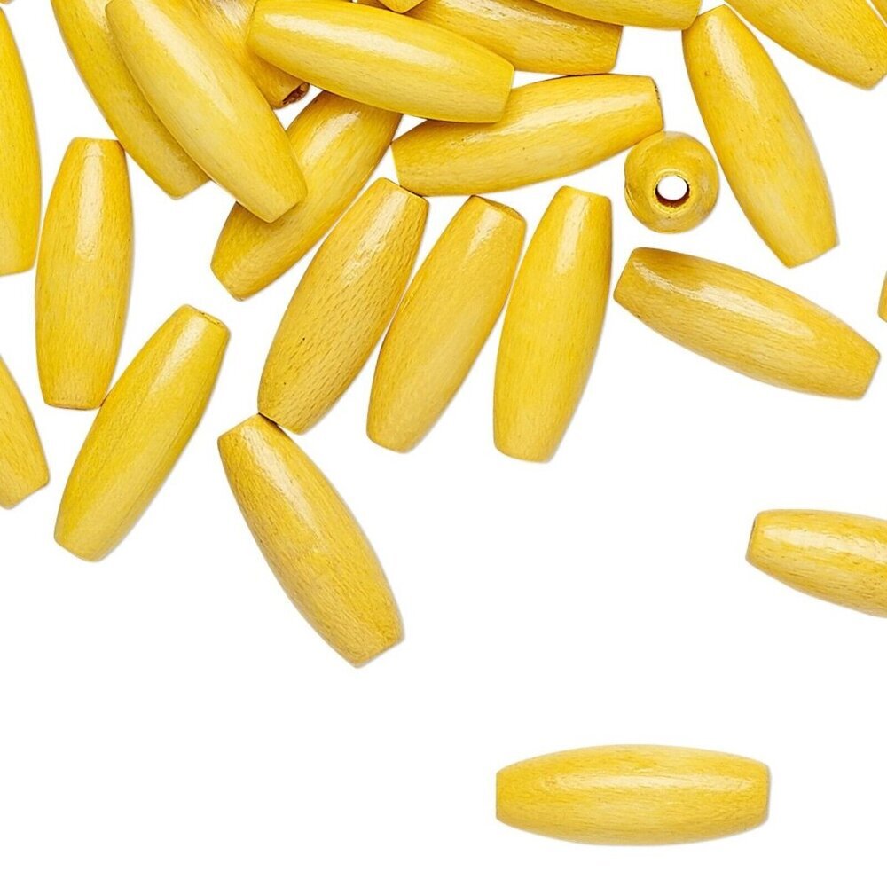 Bulk Lot Vintage West Germany Lacquered Warm Yellow 15x5 Oval Wood Beads 50 pcs